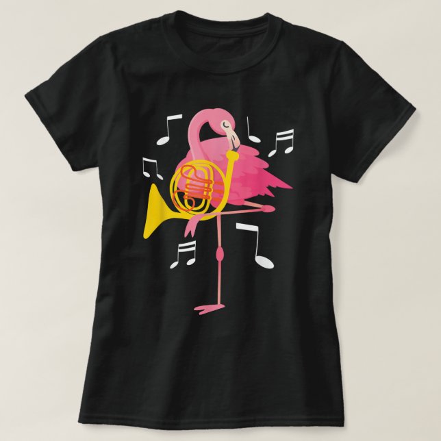 Flamingo Playing French Horn Player French Hornist T-Shirt (Design Front)