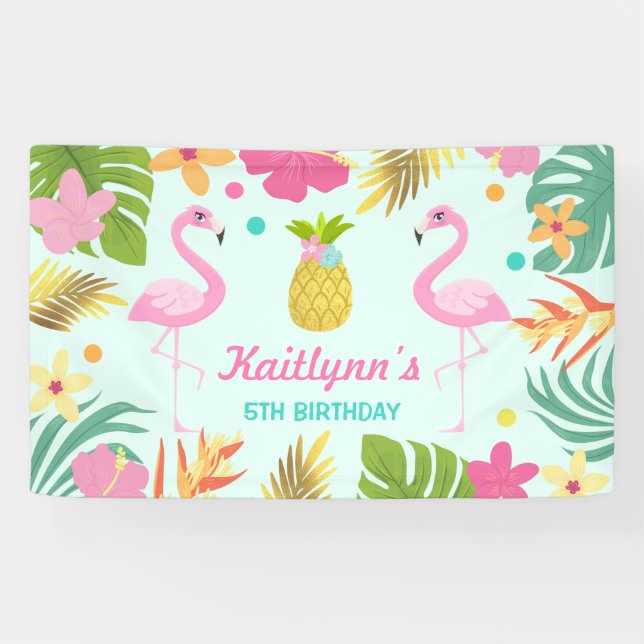 Flamingo Pool Party Banner Tropical Flamingo Party (Horizontal)