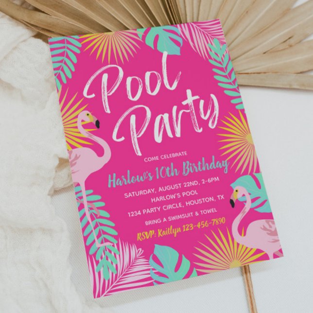 Flamingo Pool Party Birthday Invitation | Pool (Creator Uploaded)