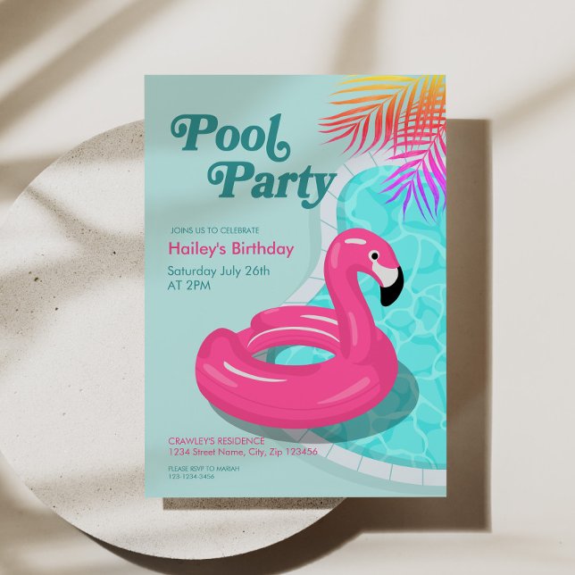 Flamingo Pool Party Birthday Invite Pink (Flamingo Pool Party Birthday Invite Pink)