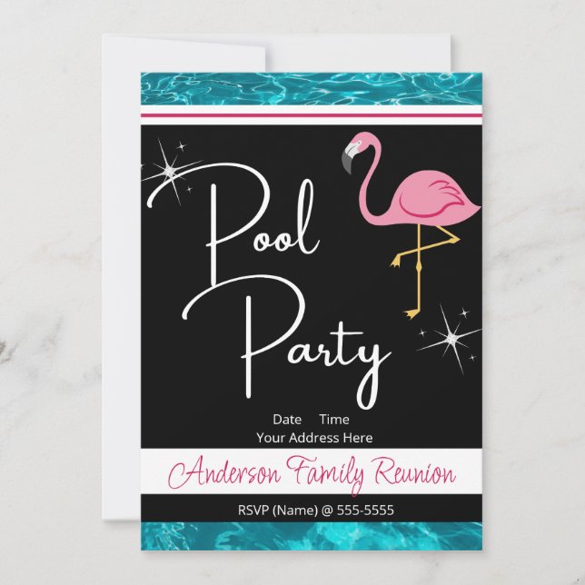 Flamingo Pool Party Family Reunion Invitation (Front)