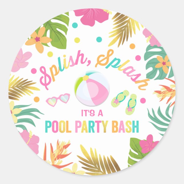 Flamingo Pool Party Favour Tag Sticker Seal (Front)