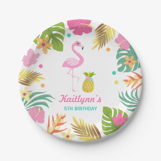 Flamingo Pool Party Paper Tropical Pool Party Paper Plate (Front)