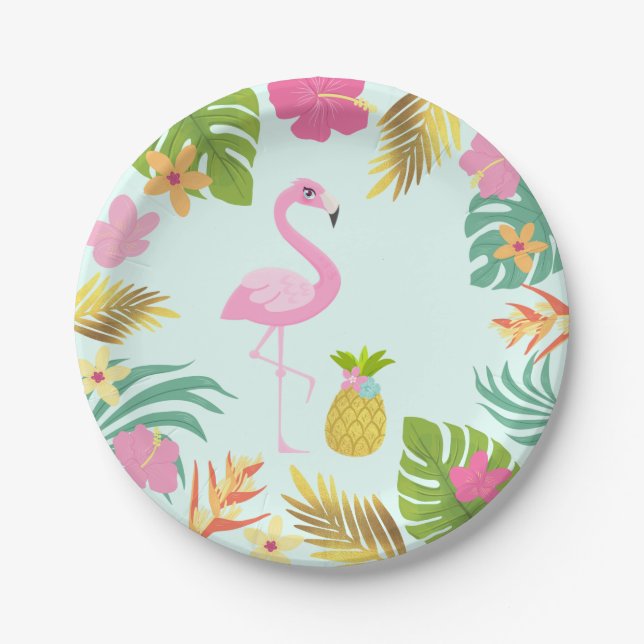 Flamingo Pool Party Paper Tropical Pool Party Plate (Front)