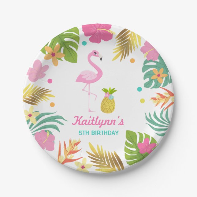 Flamingo Pool Party Paper Tropical Pool Party Plate (Front)