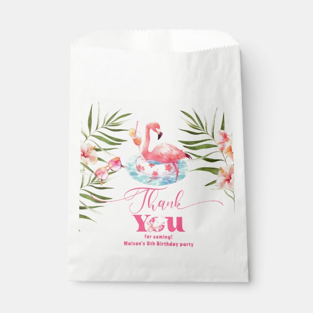 Flamingo pool party pink girl birthday favour bag (Front)