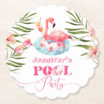 Flamingo pool party pink girl birthday paper coaster<br><div class="desc">Flamingo pool party pink girl birthday Paper Coaster
Matching items are available.</div>