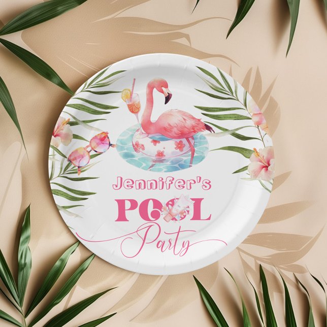 Flamingo pool party pink girl birthday paper plate (Creator Uploaded)