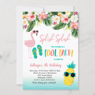 Flamingo Pool Party Summer Birthday Party Invitation