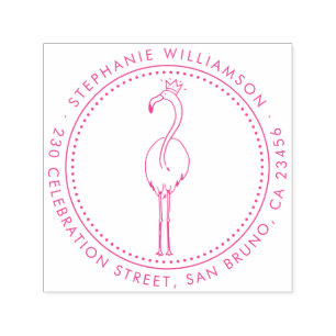 Flamingo Princess Custom Round Name Return Address Self-inking Stamp