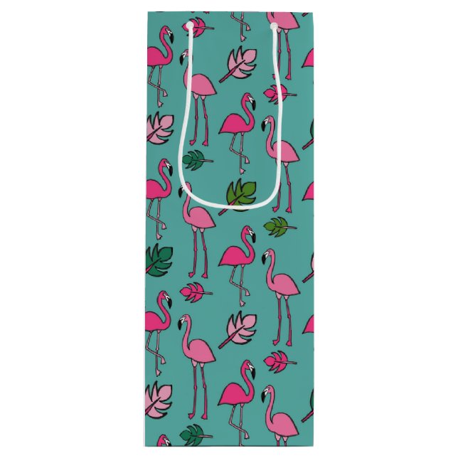 Flamingo Print Blue Wine Gift Bag (Front)