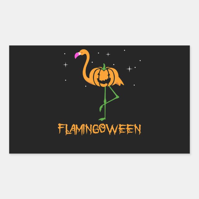 Flamingo |Pumpkin Halloween Flamingoween Bird Pink Rectangular Sticker (Front)