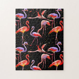 Flamingo Puzzle Colourful Birds on Black