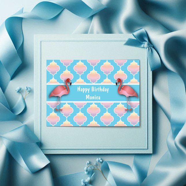 Flamingo Quatrefoil Birthday Card (Creator Uploaded)
