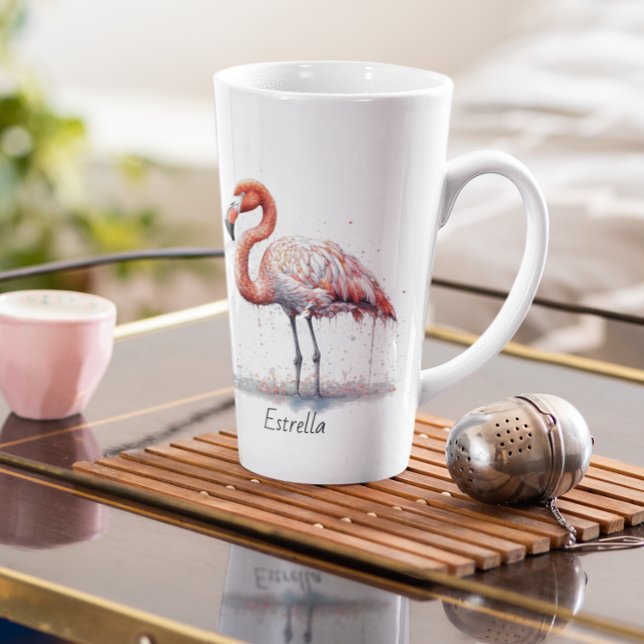  Flamingo Radiance: Tropical Watercolor, custom  Latte Mug (Creator Uploaded)
