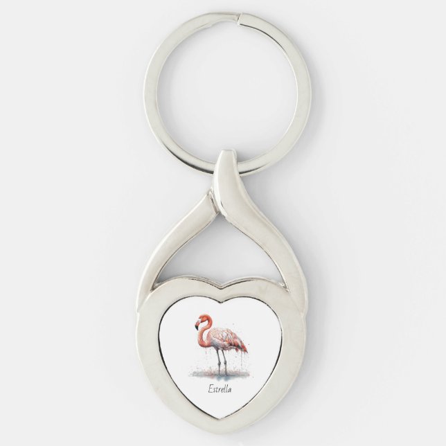 Flamingo Radiance: Watercolor Art custom Key Ring (Front)