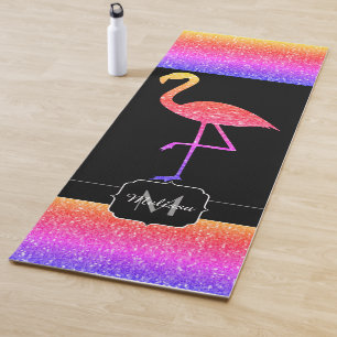 Flamingo Rainbow glitter sparkle custom Monogram Yoga Mat