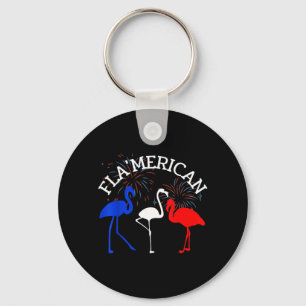 Flamingo Red White Blue July 4th Independence Day Key Ring