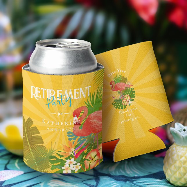 Flamingo Retirement Yellow Orange Can Cooler (Flamingo Retirement Yellow Orange Can Cooler)