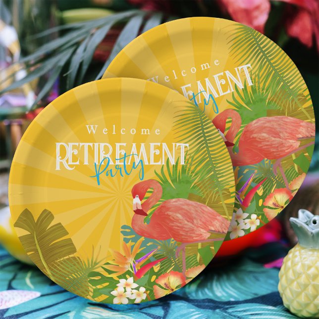 Flamingo Retirement Yellow Orange Paper Plate (Flamingo Retirement Yellow Orange Party Plate)