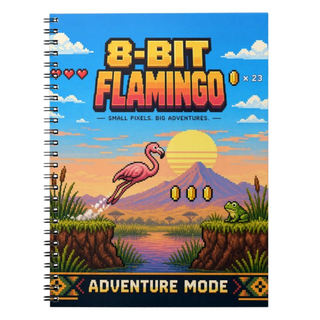 Flamingo, Retro 8-Bit Pixel Art Notebook (Front)