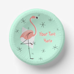 Flamingo Retro Green Text Paper Plate