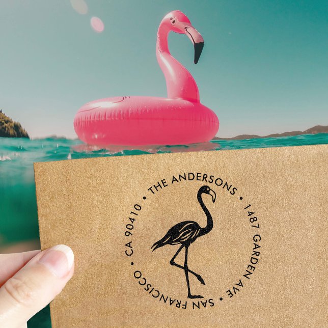 Flamingo Return Address Label Housewarming Gift Self-inking Stamp (Creator Uploaded)