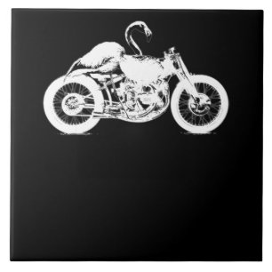 Flamingo Riding Motorcycle Art Gift For Bikers.pn Ceramic Tile