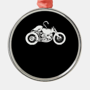 Flamingo Riding Motorcycle Art Gift For Bikers.pn Metal Ornament