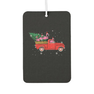 Flamingo Riding Red Truck Xmas Santa Hat Christmas Car Air Freshener