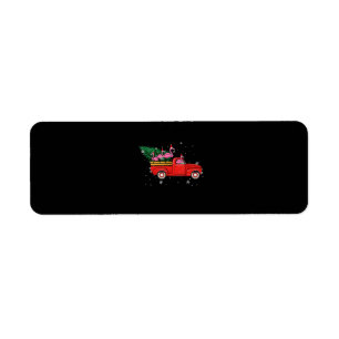 Flamingo Riding Red Truck Xmas Santa Hat Christmas Return Address Label
