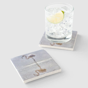 Flamingo Ripples and Reflections Watercolor Stone Coaster