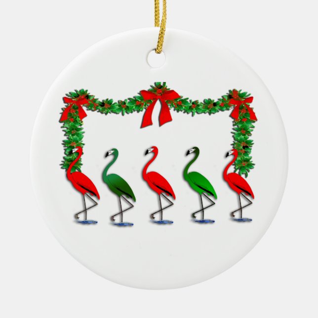 Flamingo Rockettes Dancing Show Ceramic Ornament (Front)