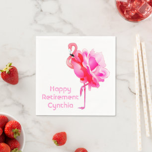 Flamingo Rose Custom Happy Retirement Party Napkin