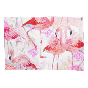 Flamingo Rose: Watercolor Bird Floral Pillowcase