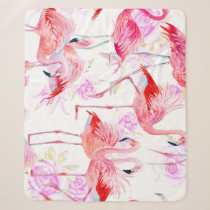 Flamingo Rose: Watercolor Bird Floral Sherpa Blanket