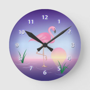 Flamingo Round Clock