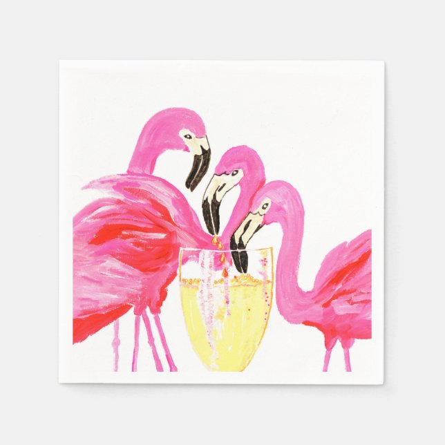Flamingo"s in White Wine Napkin (Front)