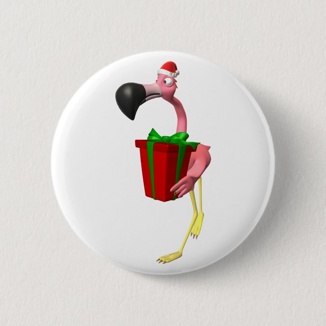 Flamingo Santa 6 Cm Round Badge (Front)