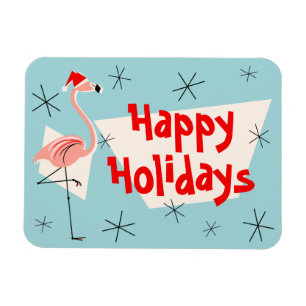 Flamingo Santa Blue Happy Holidays flexible Magnet