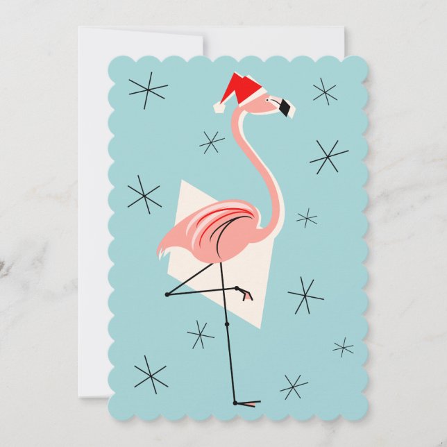 Flamingo Santa Blue invitation portrait (Front)