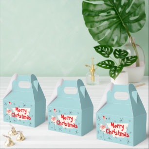 Flamingo Santa Blue Merry Christmas gable Favour Box