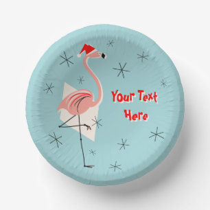 Flamingo Santa Blue Text  Paper Plate