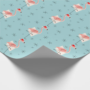 Flamingo Santa Blue wrapping paper