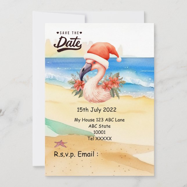 Flamingo Santa Claus Christmas in July  Invitation (Front)