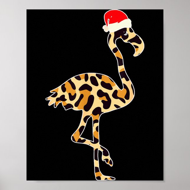 Flamingo Santa Hat Family Matching Christmas Leopa Poster (Front)