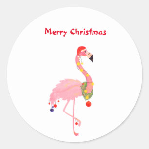 Flamingo Santa Hat Merry Christmas Classic Round S Sticker