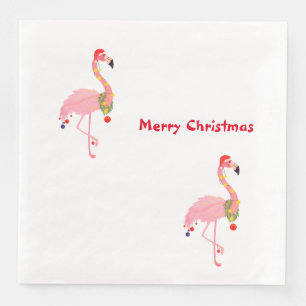Flamingo Santa Hat Merry Christmas  Napkin