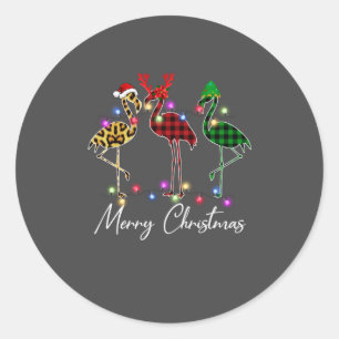 Flamingo Santa Hat Reindeer Buffalo Plaid Flamingo Classic Round Sticker