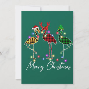 Flamingo Santa Hat Reindeer Buffalo Plaid Flamingo Invitation